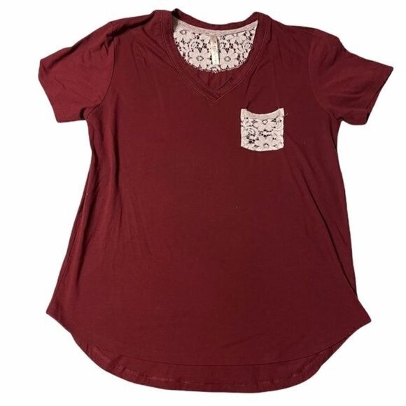 Maroon Short Sleeve with White Lace Pocket - Picture 3 of 5
